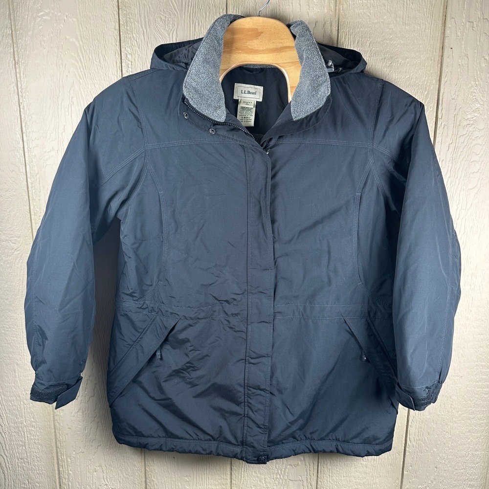LL Bean Thinsulate Lined Hooded Winter Coat Size XL Black Insulated Parka 0BDX2